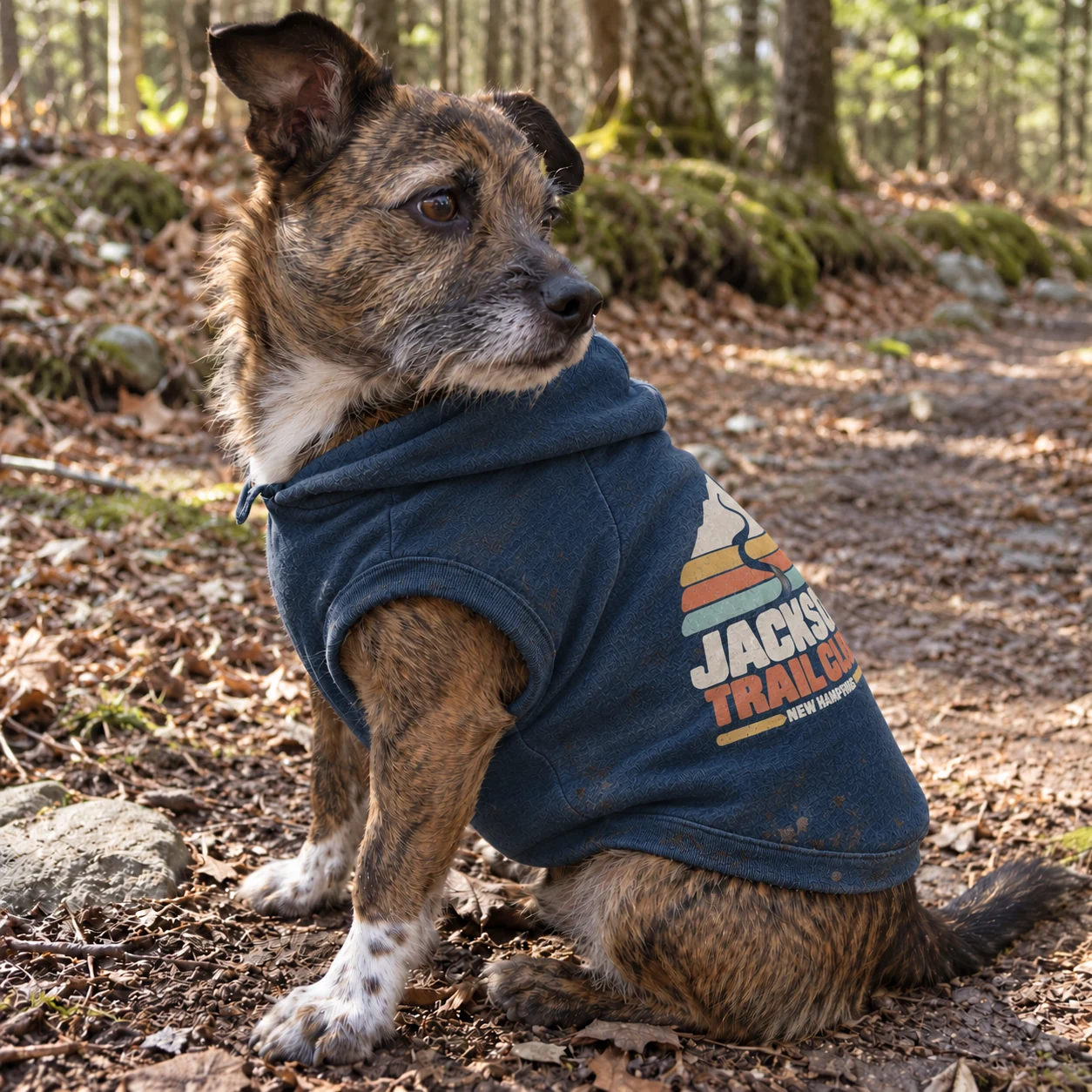 Illustrative lifestyle mockup: Jackson Trail Club Dog hoodie