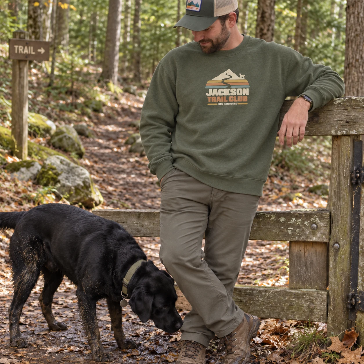 Illustrative lifestyle mockup: Jackson Trail Club Owner sweatshirt