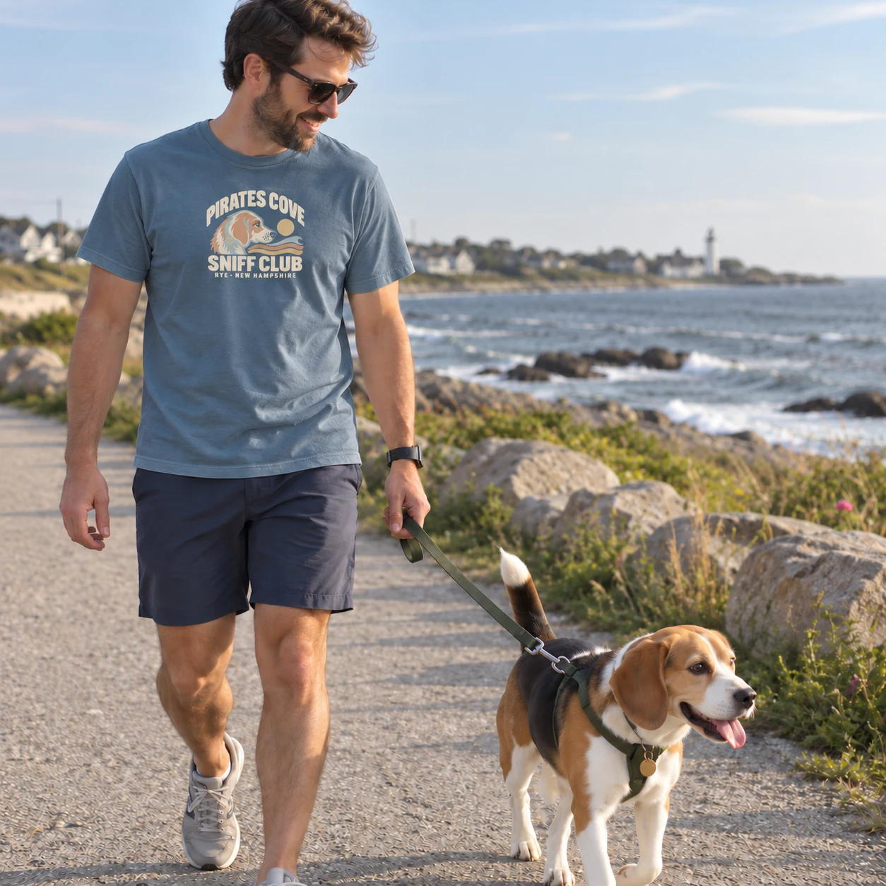 Illustrative lifestyle mockup: Pirates Cove Sniff Club Owner tee
