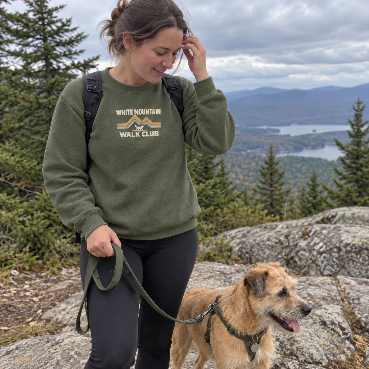 Illustrative lifestyle mockup: White Mountain Walk Club Owner sweatshirt