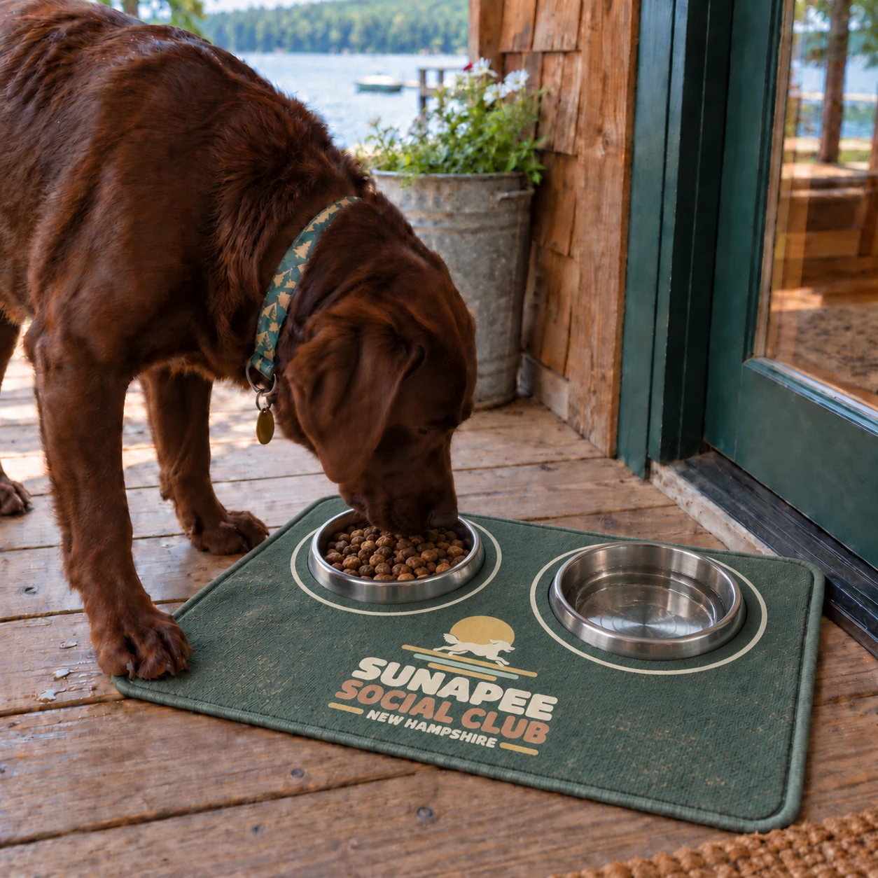 Illustrative lifestyle mockup: Sunapee Social Club Feeding mat