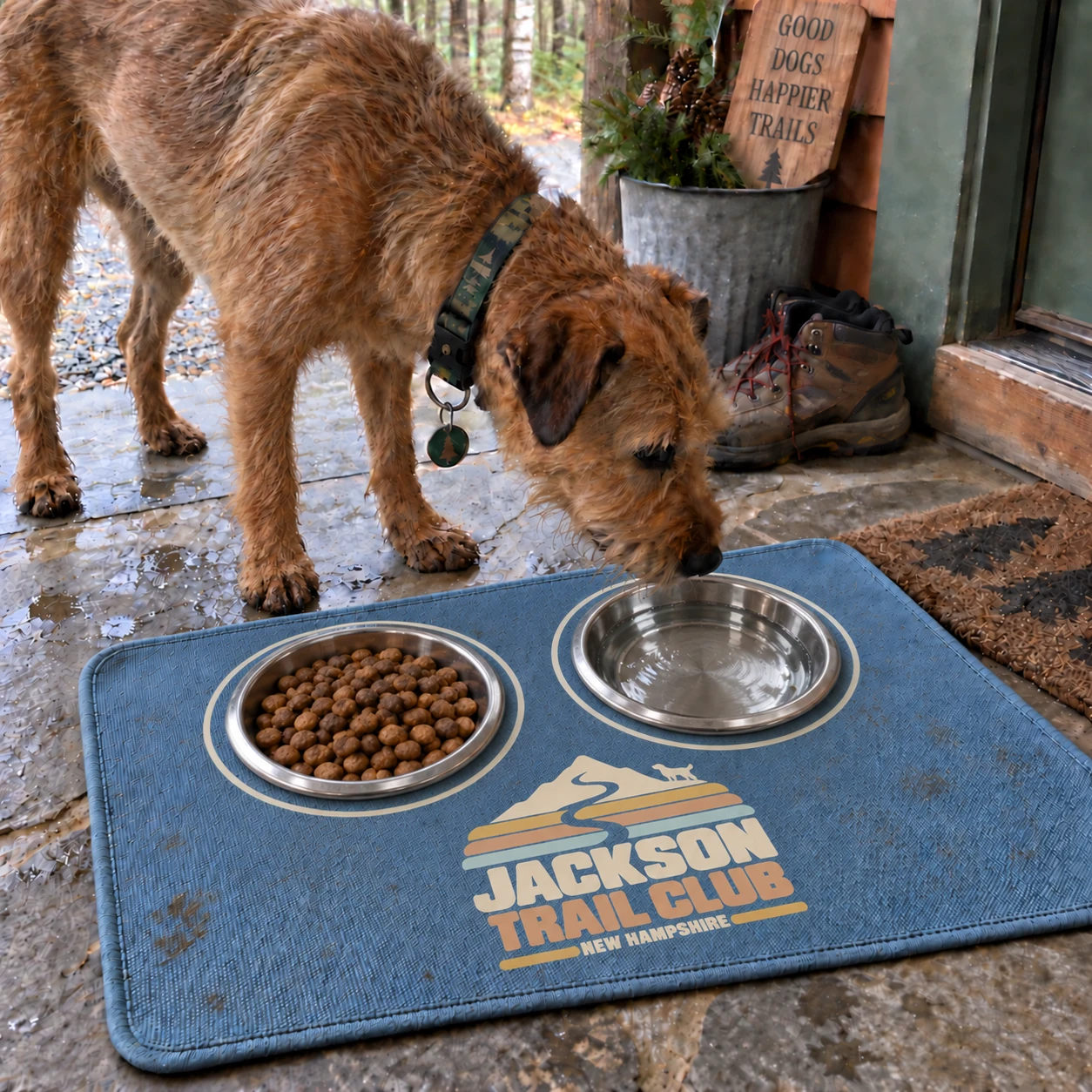 Illustrative lifestyle mockup: Jackson Trail Club Feeding mat