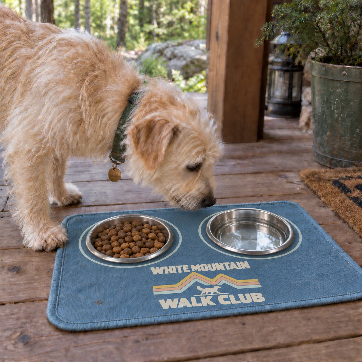 Illustrative lifestyle mockup: White Mountain Walk Club Feeding mat